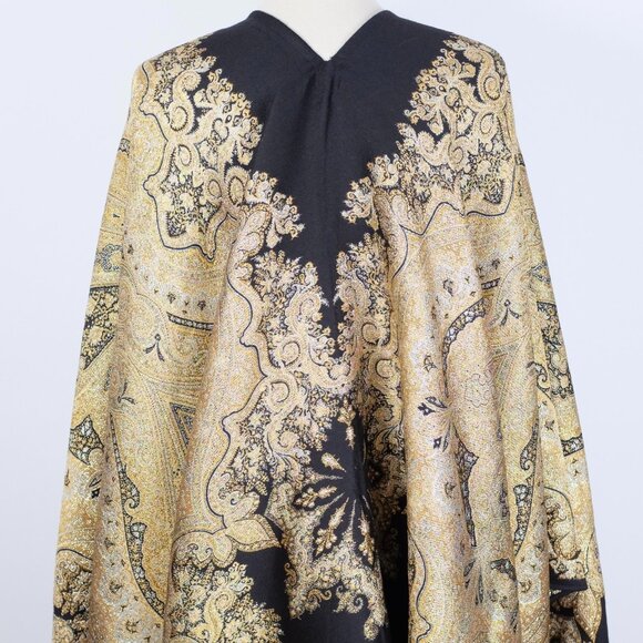 ETRO cape poncho jacket black gold wool metallic paisley pattern - Picture 12 of 13